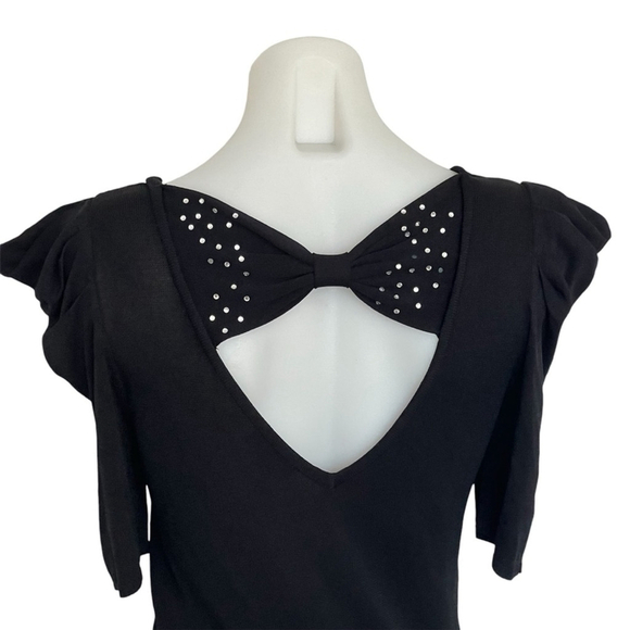 Women Puff Half Sleeve V Neck Slim Fit Knit dress Sz S - Picture 4 of 12